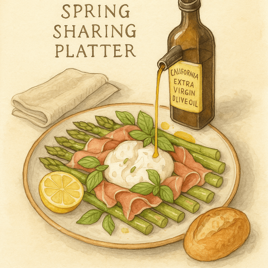 Roasted Asparagus, Prosciutto, and Burrata with an Olive Oil Drizzle