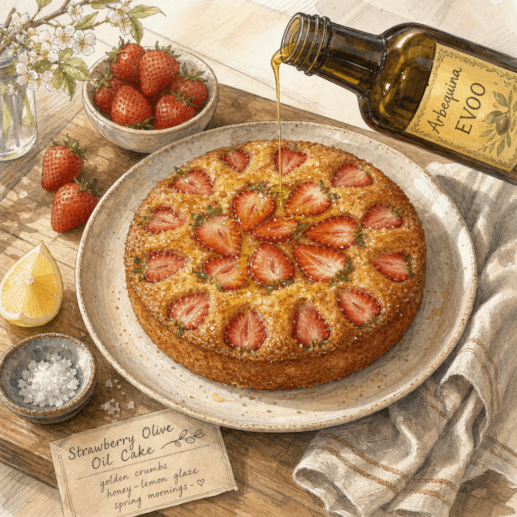 Strawberry Olive Oil Cake with Honey-Lemon Glaze